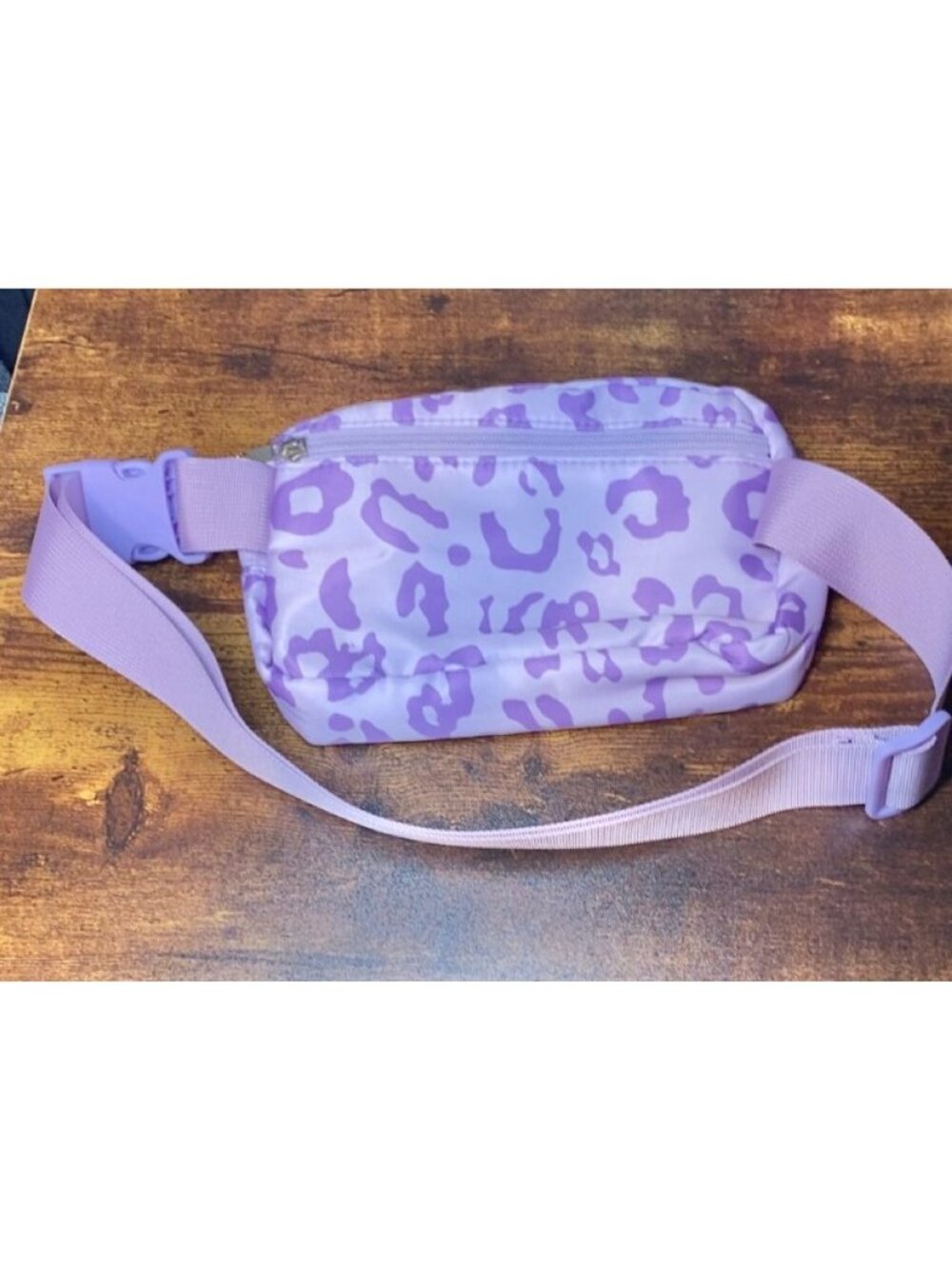 Purple Leopard Print Fanny Pack With Adjustable Strap & Buckle Closure